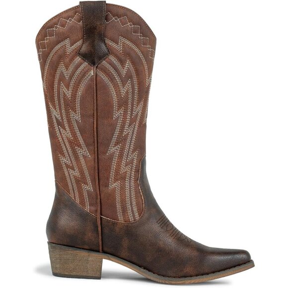 Women's Cowgirl Boots Cowboy Vintage Embroidered Brown Western Boots Snip Toe - Picture 4 of 8